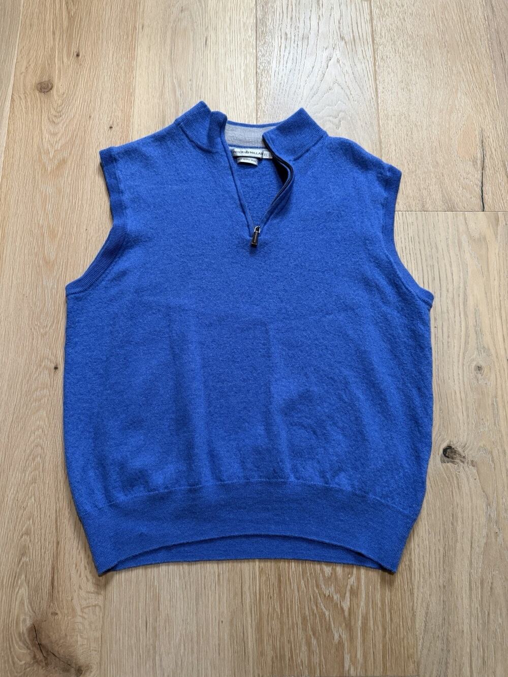 Peter Millar Blue 100% Soft Merino Wool Quarter Zip Sweater Vest Size XL Preppy